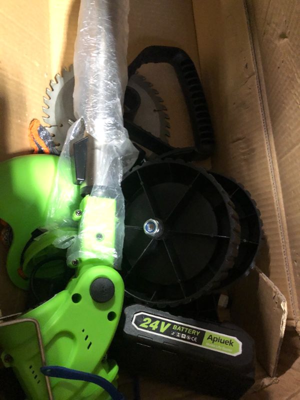 Photo 1 of **FOR PARTS ONLY** Cordless Lawn Trimmer Weed Wacker - Apiuek 21V Lawn Mower Grass Edger with 2.0Ah Li-Ion Battery Powered & 3 Cutting Blade Types, Compact Power Tool for Lawn Yard Work Green
