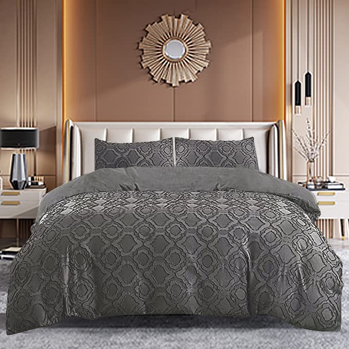 Photo 1 of 3 Pieces Duvet Cover Sets, 1 Duvet Cover and 2 Pillowcases, Cozy Tufted Bedding Set with Zipper & Corner Ties, Ultra Soft Microfiber Comforter Cover Set for All Seasons(Queen/Full Size, Charcoal Grey)