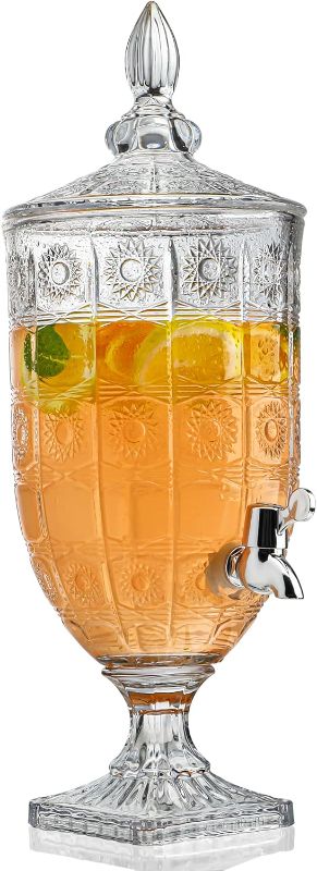 Photo 1 of 1.3 Gallon Glass Drink Dispensers For Parties Glass Beverage Dispenser with Spigot for Party Bar Wedding Crystal Collection Dispenser Decor Wide Mouth with Lid Iced Beverage Dispensers