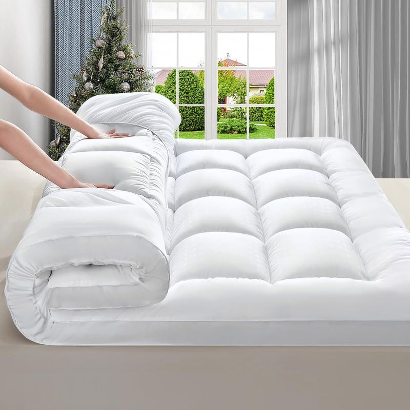 Photo 1 of *unknown size**Extra Thick Mattress Topper, Breathable Ultra Soft 1300 GSM Down Alternative Filled Fitted Mattress Protector 8-21" Deep Pocket, Comfort Support Back Mattress Pad Cover (in,White)
