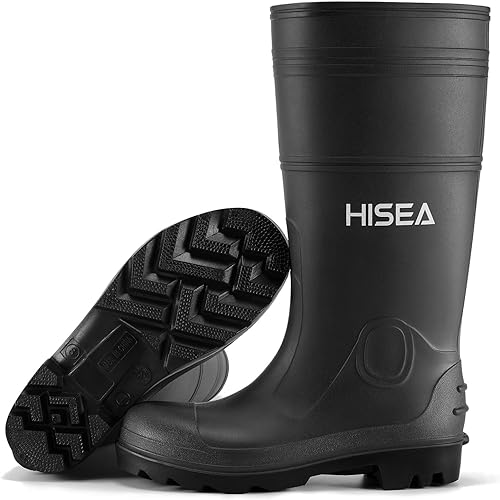 Photo 1 of HISEA Men's Rain Boots, Waterproof Rubber Boots with Steel Shank, Seamless PVC Rainboots Outdoor Work Boots, Durable Slip Resistant Fishing Gardening Knee Boot for Agriculture and Industrial Working size 8