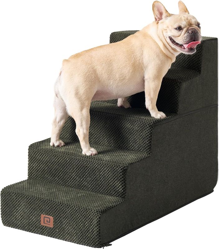 Photo 1 of  Dog Stairs for High Bed 22.5”H, 5-Step Dog Steps for Bed, Pet Steps for Small Dogs and Cats, Non-Slip Balanced Dog Indoor Ramp, Olive Green