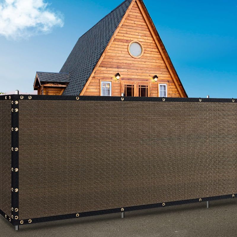 Photo 1 of  Heavy Duty Privacy Screen Fence, 90% Blockage Brown Mesh Shade Net Cover with Brass Grommets for Garden, Yard, Wall, Backyard (Brown) (Unknown size)