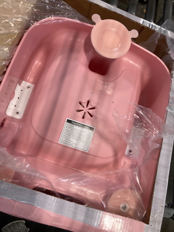 Photo 3 of BabyBond Baby Bath Seat with Sitting & Lying 2 Modes, 3-Speed Adjustment, Powerful Suction Cups, Infant Bathtub Chair with Washable Pillow, Folding and Hanging Pink