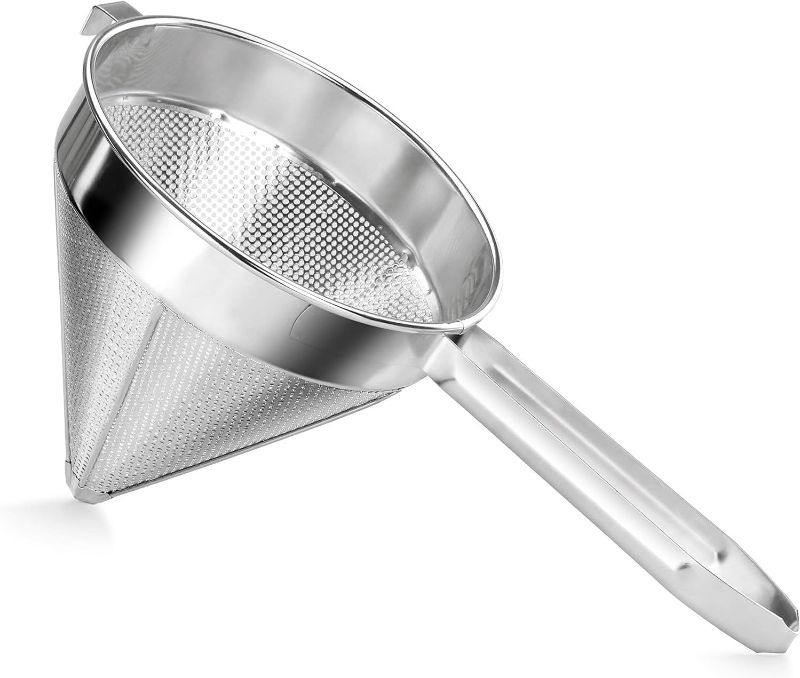 Photo 1 of 10" Stainless Steel China Cap Strainer Coarse Mesh- Cone Shaped Strainer Food Strainer Juice Strainer Kitchen Tools Food Strainer for Straining Seeds Beans Sauces