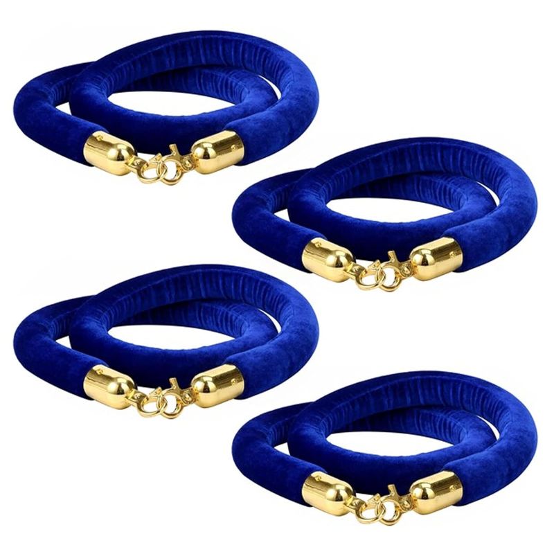 Photo 1 of 4 Pack Blue Velvet Stanchion Rope, 4ft Velvet Ropes Stanchion Ropes with Gold Clasps, Crowd Control Rope Queue Safety Sarriers Stanchion Post Rope for Party Event and Red Carpet