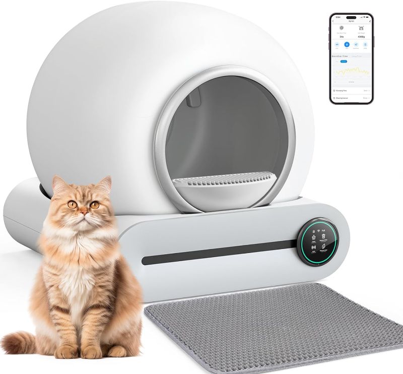 Photo 1 of  Self Cleaning Cat Litter Box, Automatic Cat Litter Box with Mat & Liners, 65L+9L Large Capacity Self Cleaning Litter Box, APP Control/Suitable for Multiple Cats - Grey