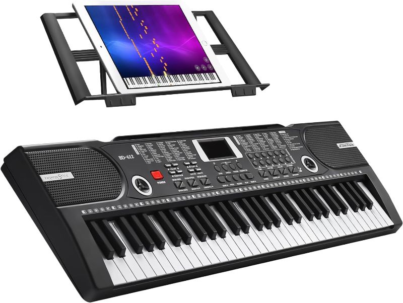 Photo 1 of 61 keys piano keyboard, Electronic Digital Piano Music Keyboard with Teaching Mode, Microphone, Sheet Music Stand and Power Supply, portable keyboard piano for Beginners