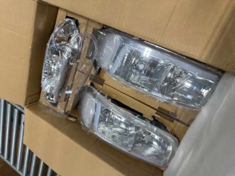 Photo 3 of Auto Dynasty 4PCS LED DRL Headlights and Bumper Lamp Compatible with GMC Sierra Yukon XL 1500 Denali 01-07, Driver and Passenger Side, Chrome Housing Clear Corner Chrome Housing Clear Lens Clear Corner L-Style LED Bar