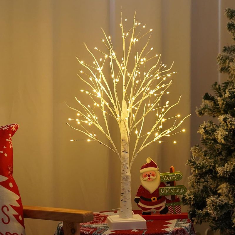 Photo 1 of 144 LED Artificial Tree Lamp with Timer, DIY Birch Tree with LED Lights, Lighted up Tree Lamp USB/Battery Powered, Fairy Light Spirit Tree for Table Home Wedding Bedroom Christmas (Warm White)