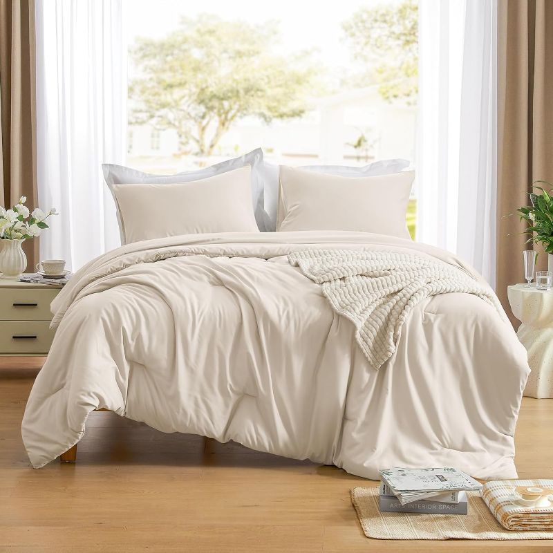 Photo 1 of Basic Beyond King Size Comforter Set, Fluffy Beige Comforter Set King Size Bed, Lightweight King Bed Comfortert (104" x 90" Comforter & 2 Pillowcases)