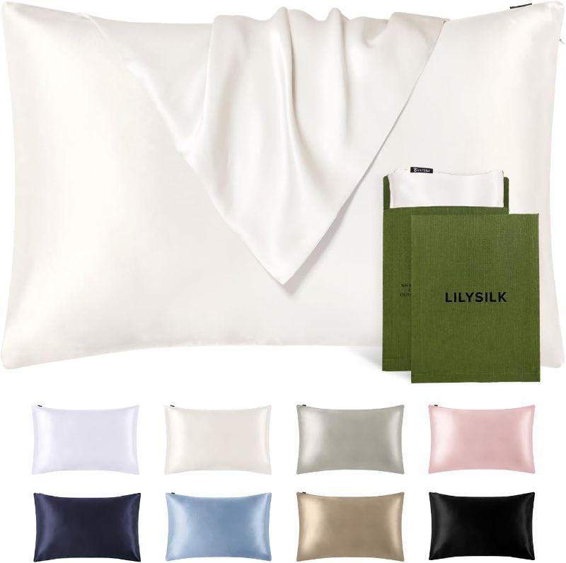 Photo 1 of 
Roll over image to zoom in






LILYSILK Silk Pillowcase for Hair and Skin Standard-100% Mulberry Silk 19 Momme Both Sides Silk Bed Pillow Cover with Hidden Zipper, 1 Pc (Standard Size 20''x26'', Ivory)