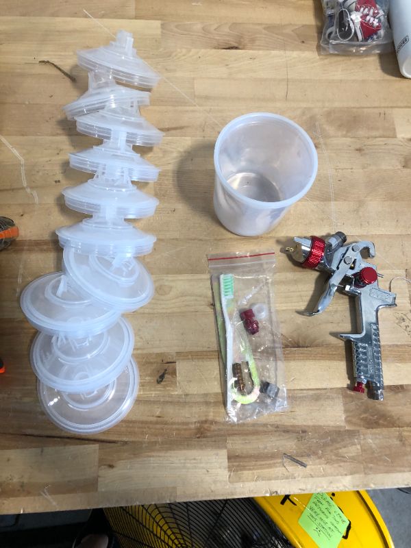 Photo 3 of  ***USED***FOR PART ONLY**SOLD AS IS ALL SALES ARE FINAL**NO RETURNS***Paint Sprayer with Paint Mixing Quick Cup, HVLP Spray Paint Gun Kit Contain 1.4 1.7 2.0 MM Nozzles 10 Disposable 600ML Cups for Car Furniture Fence Painting (Red)