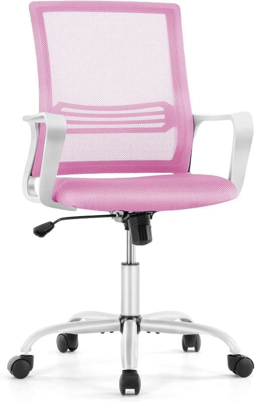 Photo 1 of AFO Ergonomic Office Chair Adjustable with Comfortable Lumbar Support, Armrest and Padded Seat, 360 Degree Swivel, Mid Back Breathable Mesh, Rocking Mode, for Conference Room, Executive, Study, Pink
