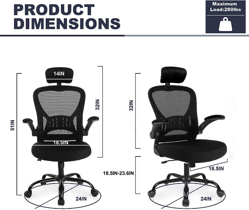 Photo 1 of Office Chair Ergonomic Desk Chair Comfort Adjustable Height with Wheels?Lumbar Support Mesh Swivel Computer Home Office Study Task Chair Black
