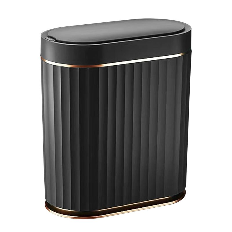 Photo 1 of Black Bathroom Trash Can with Lid - ELPEHCO 2 Gallon Sensor Trash Bin, Automatic Narrow Garbage Can, Waterproof Smart Trash Can, Slim Motion Sensor Waste Bins for Bathroom, Living Room, Office
