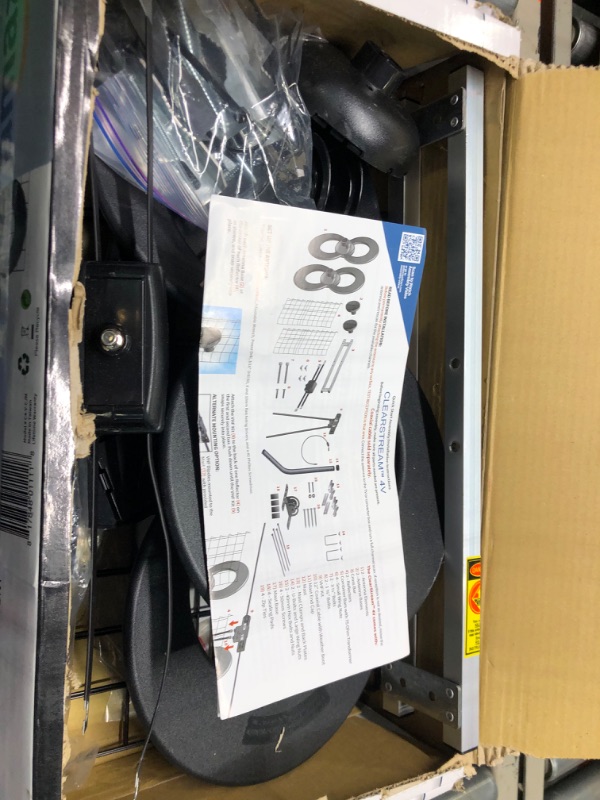 Photo 5 of *** MISSING PARTS***
Antennas Direct ClearStream 4V TV Antenna, 70+ Mile Range, UHF/Vhf, Multi-Directional, Indoor, Attic, Outdoor, Mast W/Pivoting Base/Hardware/Adjustable Clamp/Sealing Pads, 4K Ready, Black – C4-V-CJM 70 Miles