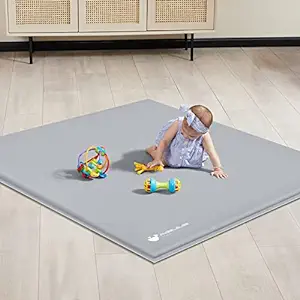 Photo 1 of ANGELBLISS Baby Playpen Mat, Self-Inflating Play Mat for Babies and Toddlers, Roll Up & Waterproof Foam Crawling Mat for Floor, Portable Playmat for Babies with Travel Bag Grey (50×50in)