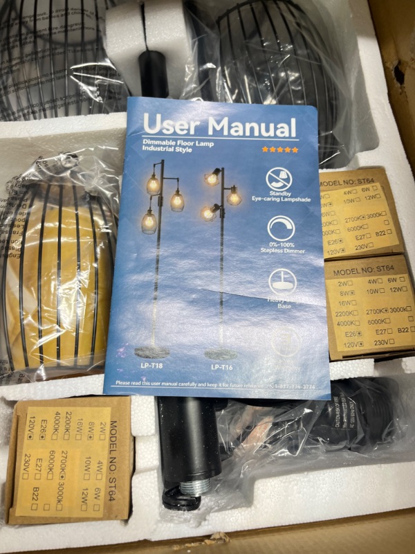 Photo 1 of LTBLIGHT 68" H Dimmable Floor Lamp Retro, Industrial 3-Light Standing Lamp, Tree Floor Lamps Black with Bright 3X 800LM LED Edison Bulbs, Farmhouse Tall Floor Light for Living Room Bedroom Office