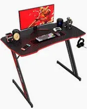 Photo 1 of BestOffice 55" Gmaing Desk Computer Gaming Desk Z Shaped Gaming Workstation Ergonomic Gaming Table with Headphone Hook for Game Players (Red) ** NOT EXACT PHOTO ** 
