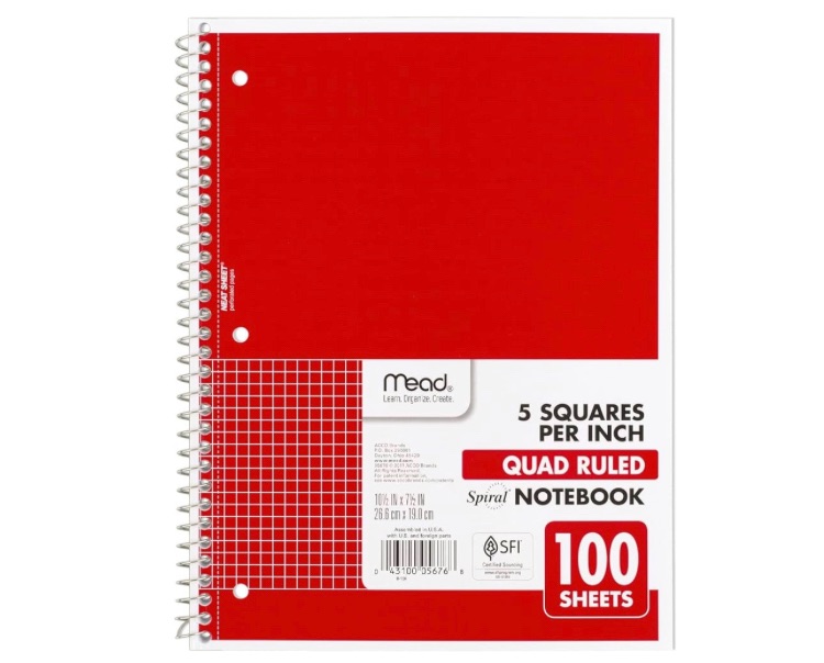 Photo 1 of Mead Spiral Notebook, 3-Subject, College Ruled Paper, 8" x 11", 120 Sheets per Notebook, Color Will Vary, 1 Count (06710) Standard