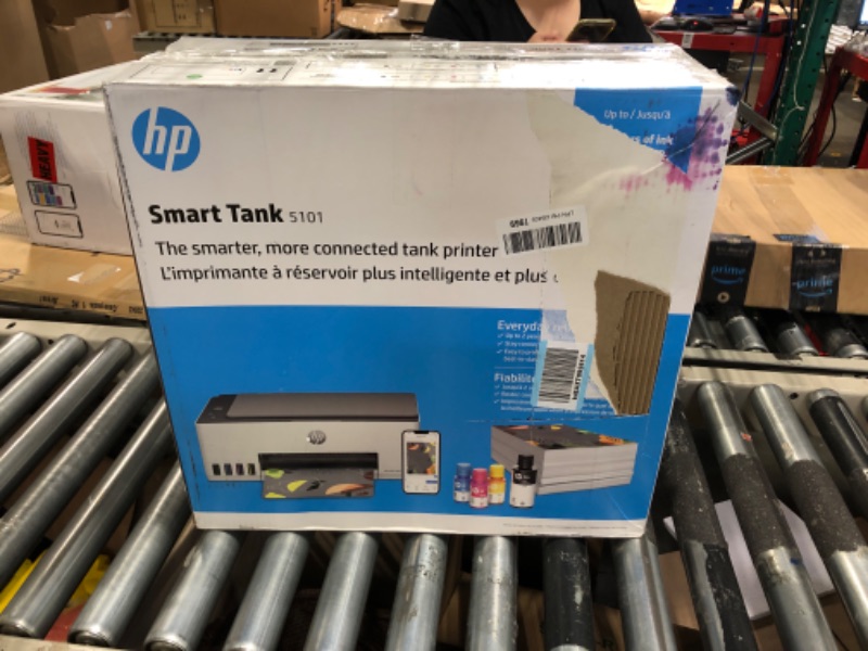 Photo 2 of HP Smart Tank 5101 Wireless All-in-One Ink Tank Printer with 2 years of ink included, Print, scan, copy, Best for home, Refillable ink tank (1F3Y0A) ** ink spilled on it ** ***USED***INK SPILL CAN BE USED FOR PARTS ONLY NO RETURNS********