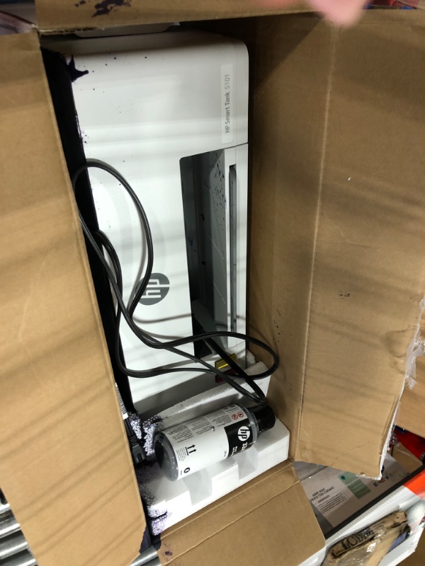 Photo 3 of HP Smart Tank 5101 Wireless All-in-One Ink Tank Printer with 2 years of ink included, Print, scan, copy, Best for home, Refillable ink tank (1F3Y0A) ** ink spilled on it ** ***USED***INK SPILL CAN BE USED FOR PARTS ONLY NO RETURNS********