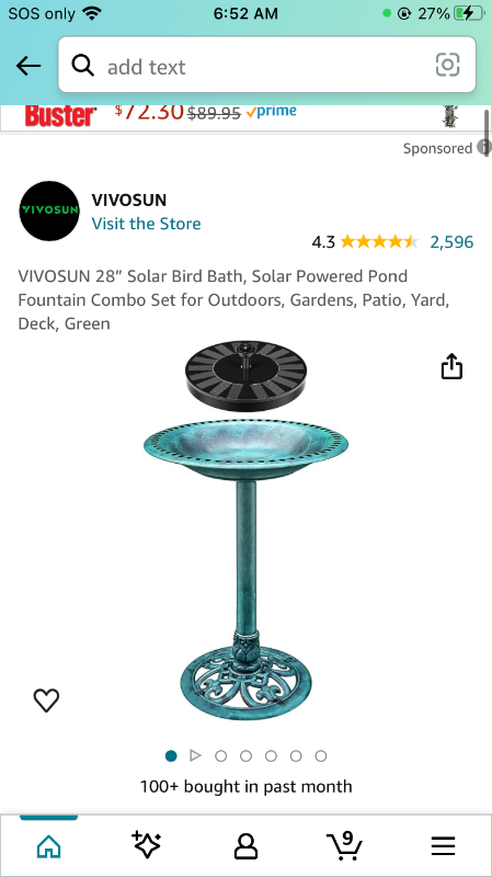 Photo 1 of ****PLASTIC******VIVOSUN 28” Solar Bird Bath, Solar Powered Pond Fountain Combo Set for Outdoors, Gardens, Patio, Yard, Deck, Golden