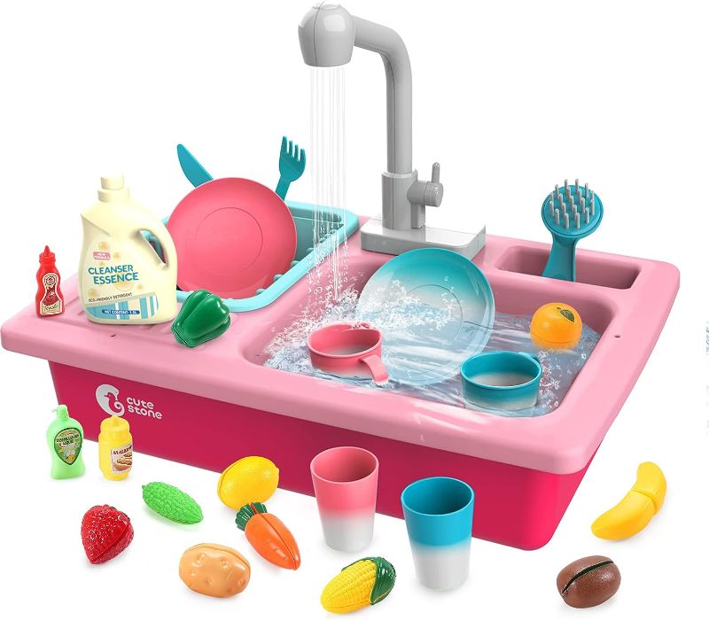 Photo 1 of CUTE STONE Color Changing Play Kitchen Sink Toys, Children Electric Dishwasher Playing Toy with Running Water,Upgraded Real Faucet and Play Dishes,Pretend Play Kitchen Toys for Kids Boys Girls
