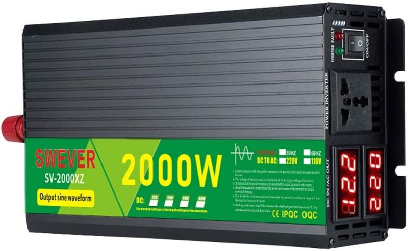 Photo 1 of 2000W Pure Sine Wave Inverter 12V DC to 110V AC with LED Display Power Converter, for Drill, Electric Grill, Fridge -Black