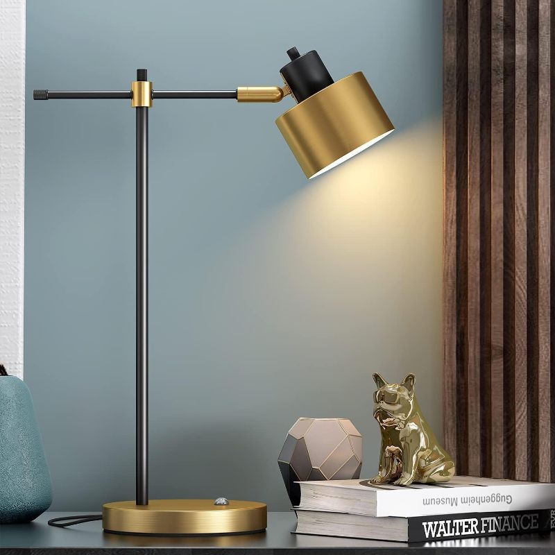 Photo 1 of 22.2“ Modern Industrial Desk Lamp for Reading LED Metal Table Lamp Light for Office Bedroom Study Room Living Room Nightstand Bedside Lamps Gold and Matte Black Accent Finish