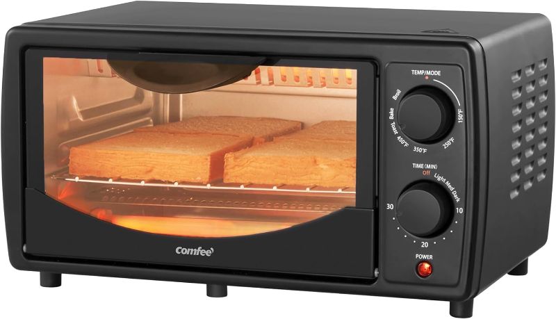 Photo 1 of ***SOLD AS PARTS*** 
COMFEE' Toaster Oven Countertop, Small Toaster Ovens Combo 4 slice, Mini Oven for 9" Pizza, Compact Oven 2 Racks for Toast, Bake, Broil, 950W, Black, CTO-E101A(BK)
