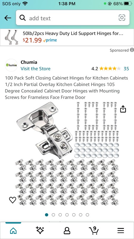 Photo 1 of 100 Pack Soft Closing Cabinet Hinges for Kitchen Cabinets 1/2 Inch Partial Overlay Kitchen Cabinet Hinges 105 Degree Concealed Cabinet Door Hinges with Mounting Screws for Frameless Face Frame Door