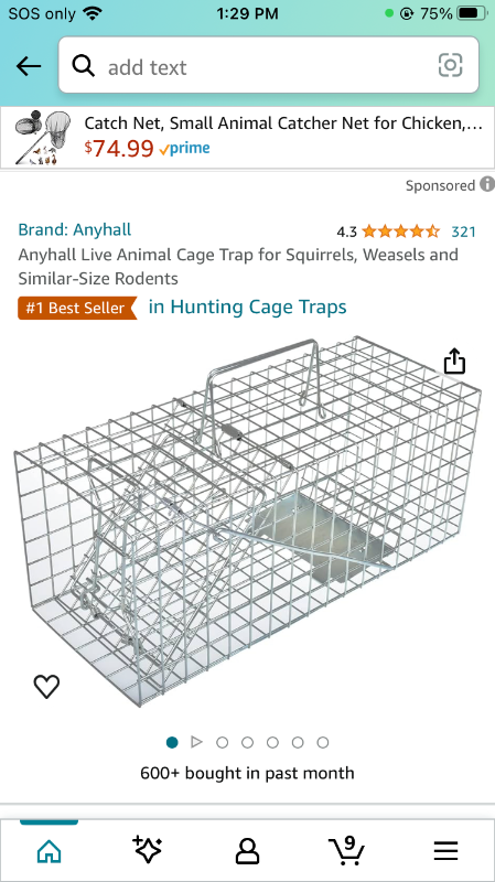 Photo 1 of 4.3 4.3 out of 5 stars 321
Anyhall Live Animal Cage Trap for Squirrels, Weasels and Similar-Size Rodents