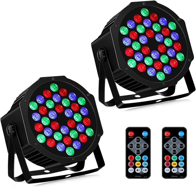 Photo 1 of 36 LED Stage Lights RGB DJ LED Par Light Remote & DMX Controlled Sound Activated Auto Play Uplights for Wedding Birthday Christmas Holiday Music Show Dance Party Stage Lighting-2 Pack