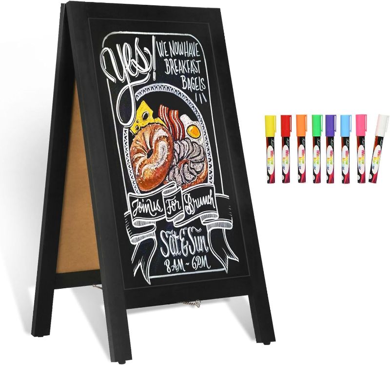 Photo 1 of 4 THOUGHT A-Frame Chalkboard, 40" x 20" Chalk Board Sign Board Magnetic Sandwich Board Double-Sided Pine Sidewalk Chalkboard Easel for Outdoor Cafe Shop Wedding Party Restaurant, Black