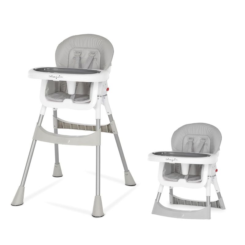 Photo 1 of Dream On Me Portable 2-in-1 Tabletalk High Chair, Convertible Compact High Chair, Light Weight Portable Highchair, Grey
