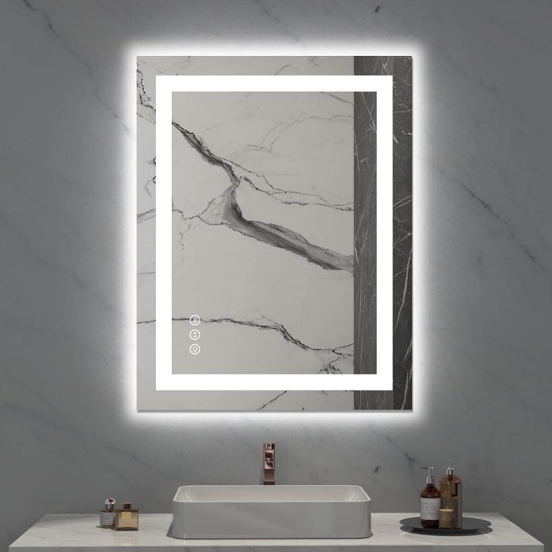 Photo 1 of  36x28 LED Bathroom Mirror with Lights, Anti-Fog, Dimmable, Backlit + Front Lit, Lighted Bathroom Vanity Mirror for Wall, Memory Function, Tempered Glass, Safe to Use, ETL Listed