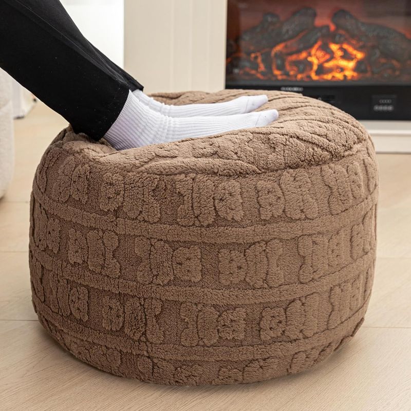 Photo 1 of 2 Stuffed Pouf Ottoman with Filler, Faux Fur Poufs, Pouf Stool Ottoman Round Foot Stool Cushion Storage Ottoman, Floor Poufs Foot Rest for Living Room (Coffee Pouf with Filler)