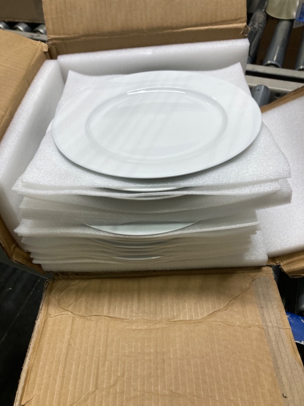 Photo 3 of *****DAMAGED******amHomel 12-Piece White Porcelain Dinner Plates, Round Dessert or Salad Plate, Serving Dishes, Dinnerware Sets, Scratch Resistant, Lead-Free, Microwave, Oven, and Dishwasher Safe (10.5-inch) Porcelain 10.5 inch