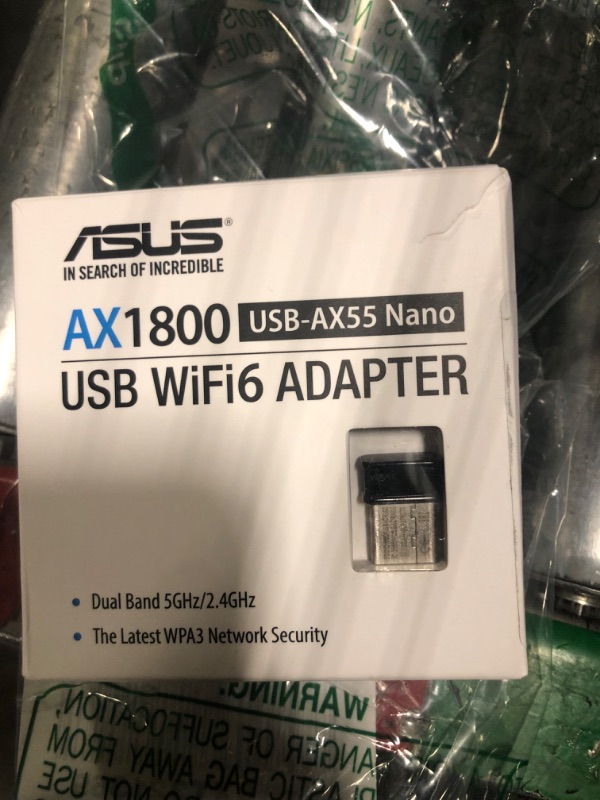 Photo 3 of ASUS AX1800 Dual Band WiFi 6 USB Adapter, WiFi 6, 802.11ax, WPA3 Network Security, 5GHz Frequency Band, Compact Size (USB-AX55 Nano)