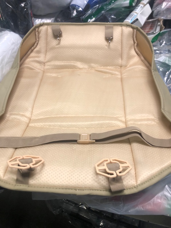 Photo 2 of Motor Trend Beige Faux Leather Car Seat Cover for Front Seats, 1-Piece Padded Car Seat Protector with Storage Pockets, Premium Interior Cover, Front Seat Cover for Cars Truck SUV Auto 1 x Front Seat Cover Tan Beige