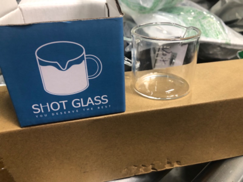 Photo 2 of 2 PACK Milk Frothing Pitcher Espresso Glass Measuring Cup, 75ML Espresso Cups with Handle, Espresso Shot Glass with V-Shaped Mouth, Clear Glass Espresso Accessories ***USED**** 