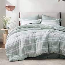 Photo 1 of Bedsure Bed in a Bag Queen Size 7-Piece Sage Green White Striped Bedding Comforter Sets All Season Bed Set, 2 Pillow Shams, Flat Sheet, Fitted Sheet and 2 Pillowcases
