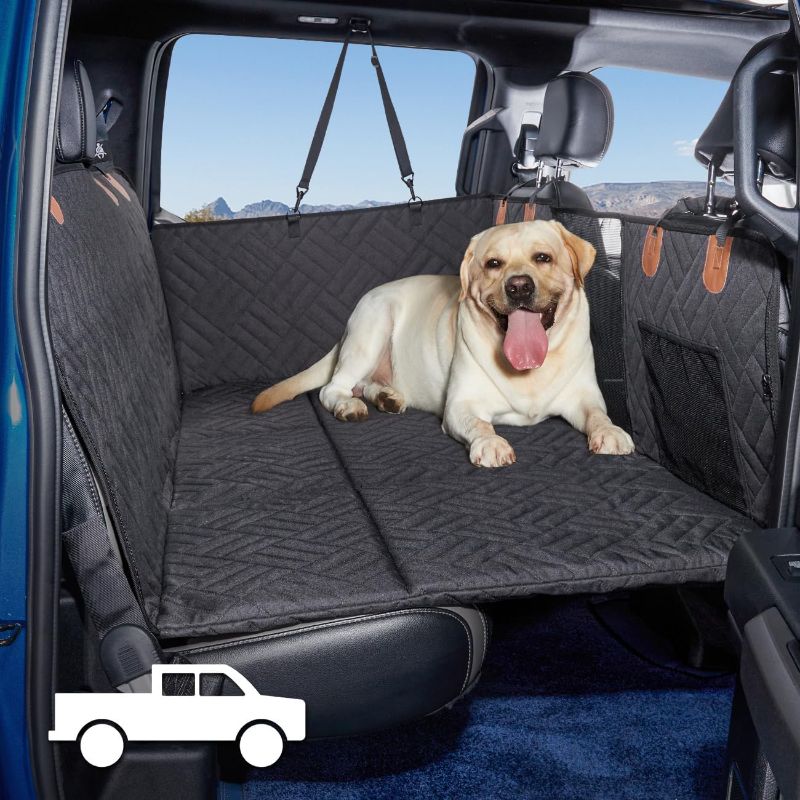 Photo 1 of Dog Seat Cover and Bed for Trucks - Back Seat Extender and Hammock for F150, RAM1500, Silverado - Non-Inflatable Pet Mattress (Black)
