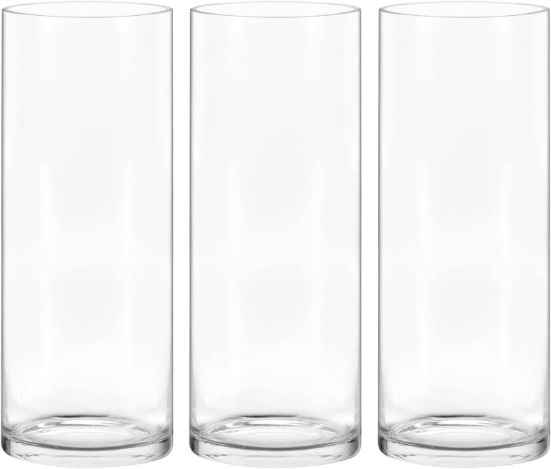 Photo 1 of 10 Inch Tall Cylinder Vases,Set of 3 Glass Vase for Centerpieces,Clear Flower Vase Decorative Floral Vase for Home Decor,Candle Holder,Wedding Favors(4" W X 10" H)
