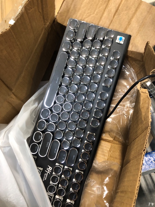 Photo 3 of **SOLD FOR PARTS***
RK ROYAL KLUDGE S108 Typewriter Keyboard, Retro Mechanical Gaming Keyboard Wired 108 Keys with RGB Backlit Sidelight, Detachable Wrist Rest, Round Keycaps Blue Switches - Black
