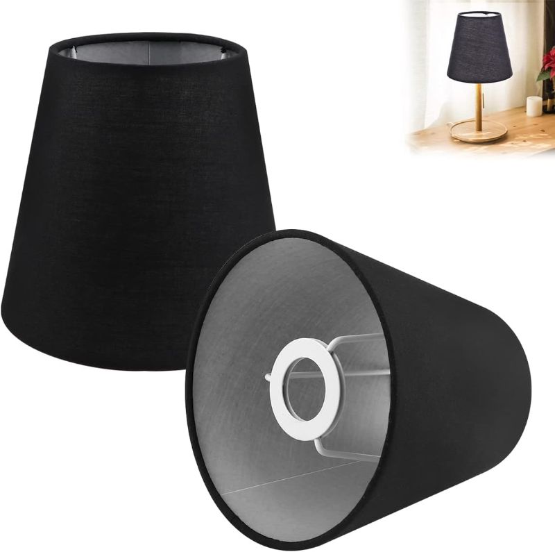 Photo 1 of 2pcs Small Lamp Shade Linen Fabric Clip On Bulb Lampshade Barrel Cloth Lamp Cover Replacement Black Linen Lampshade for Bedroom, Bedside Table Lamp, Wall Lamp
