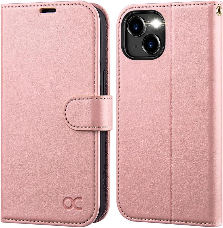 Photo 1 of OCASE Compatible with iPhone 15 Wallet Case, PU Leather Flip Folio Case with Card Holders RFID Blocking Kickstand [Shockproof TPU Inner Shell] Phone Cover 6.1 Inch 2023, Pink
