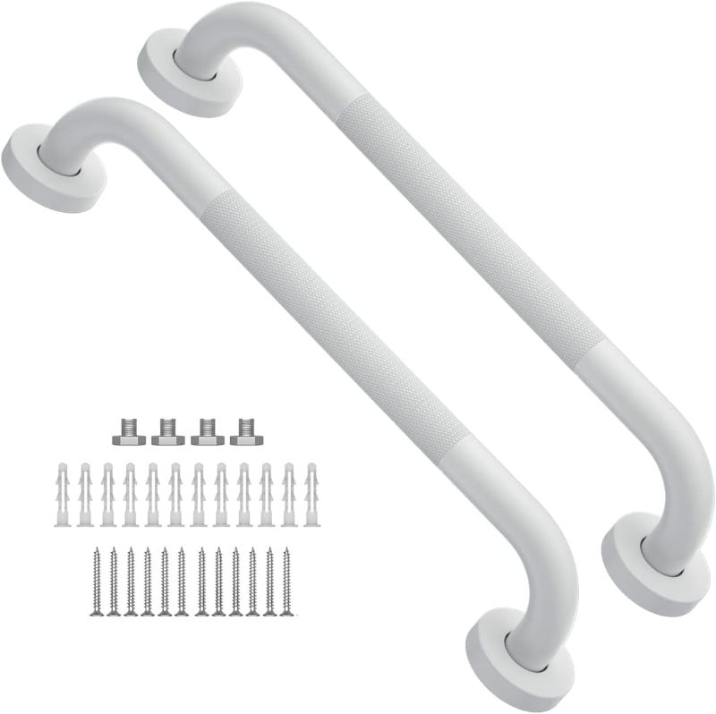 Photo 1 of 2 Pack Shower Grab Bar - Diameter, ZUEXT White Stainless Steel Bathroom Grab Bar Handle, Bath Balance Bar,Safety Hand Rail Support,Handicap Injury Elderly Senior Assist Bath Handle